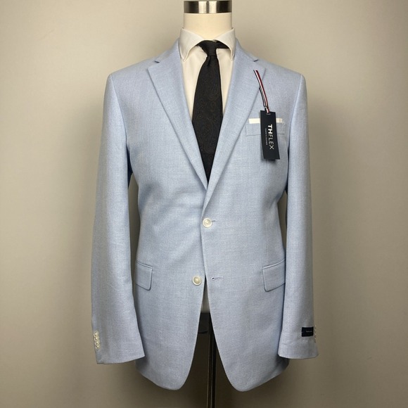 Tommy Hilfiger Mens Modern fit Sport Coat Blazer 40R Light Blue Solid Stretch